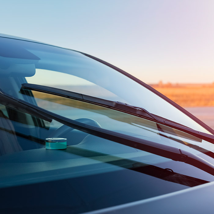 close up of wiper blades on car