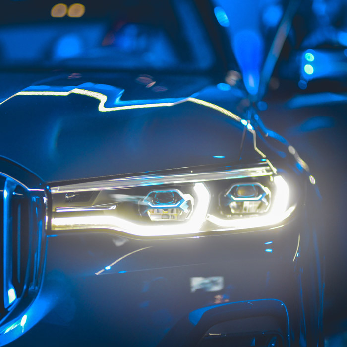 close up of headlights on car